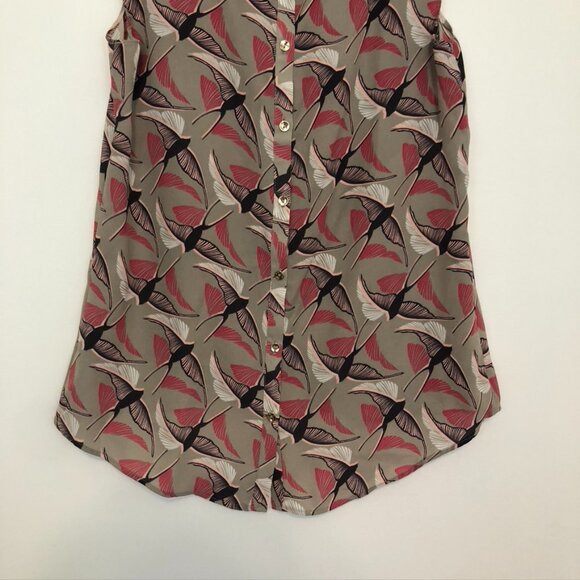 APT. 9 Taupe Pink Black Bird Animal Print Sleeveless Button Back Tank Blouse XS - Picture 11 of 14